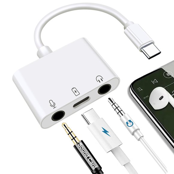 Adaptador USB C a micrófono y auriculares de 3,5 mm con puerto de carga