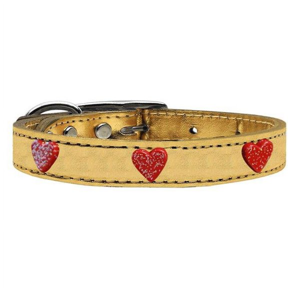 red glitter heart widget genuine metallic leather dog collar gold 10