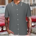 thumbnail image 2 of Men's Casual Button Shirt Short Sleeve Vintage Clothing Knit Polo Shirt Summer Beach Shirt, 2 of 6