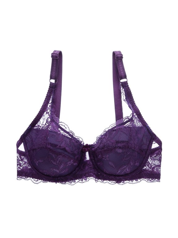 Women Sexy Lace Bra Thin Section Gathered Bra Steel Ring Adjustable 3/4 Cup Bra