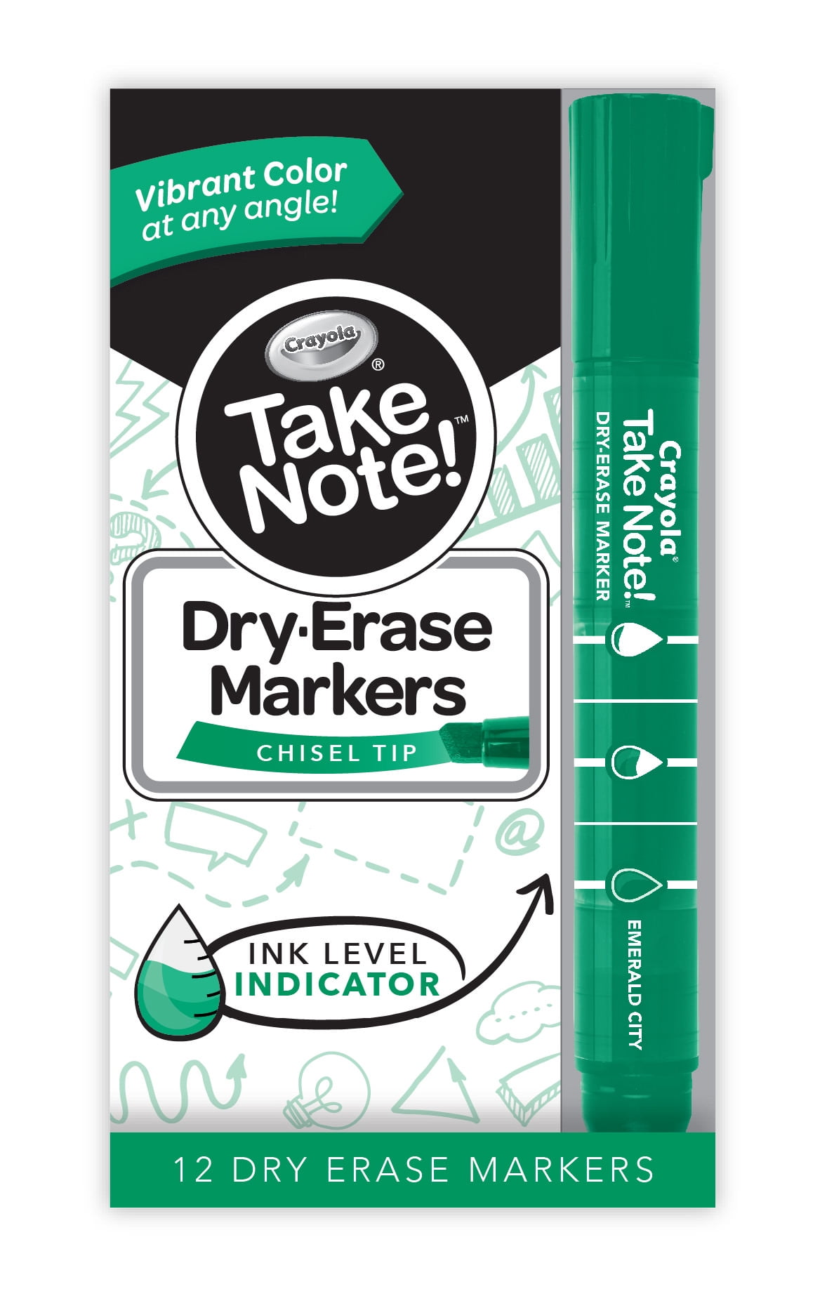 Crayola Take Note Dry Erase Erasable Markers, Green, Beginner Child, 12