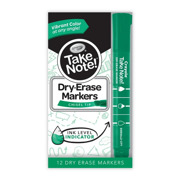 Crayola Take Note Dry Erase Erasable Markers, Green, Beginner Child, 12