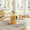 thumbnail image 2 of 47"–63" Extendable Round Dining Table with Storage Shelf Base, Converts to Oval Kitchen Table for 4–6, Modern Farmhouse, 2 of 9
