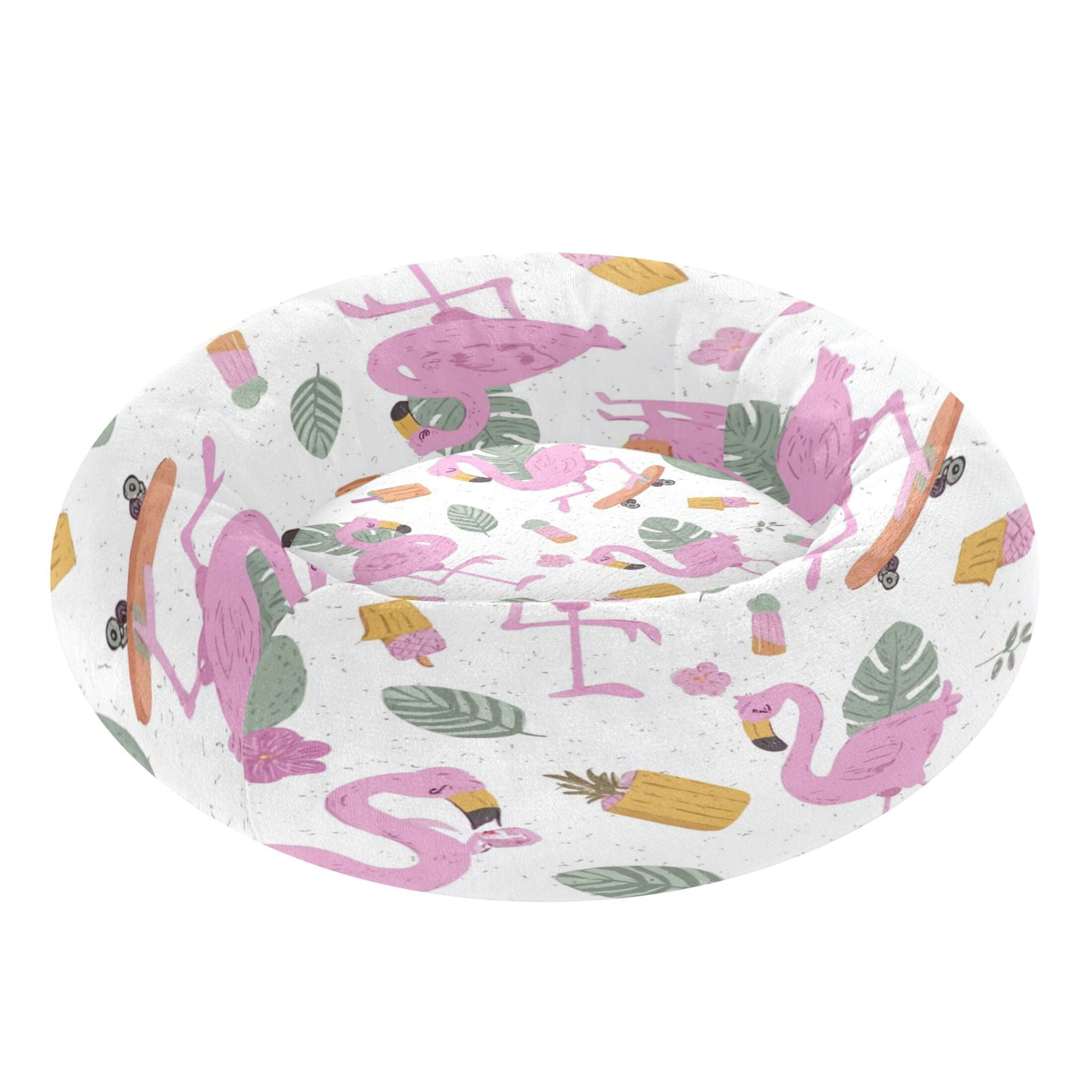 Iauyy Pet Couch Donut Cat Bed for Indoor Cats/Small Dogs Washable & Machine with Non-slip Bottom Calming Cat Furniture, Around Tropical Leaves and Flowers (S)