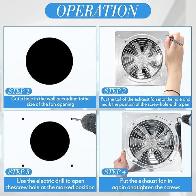 8 Inch Exhaust Fan 576 CFM Kitchen Exhaust Fan with Switch Small Exhaust Fan Bathroom Potable Plug in Garage Exhaust Fan with Damper for Shop, Smoking