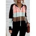 thumbnail image 1 of POGLIP Sweat à Capuche en Tricot Ajouré Colorblock Marron Zippé pour Femmes, 1 of 6