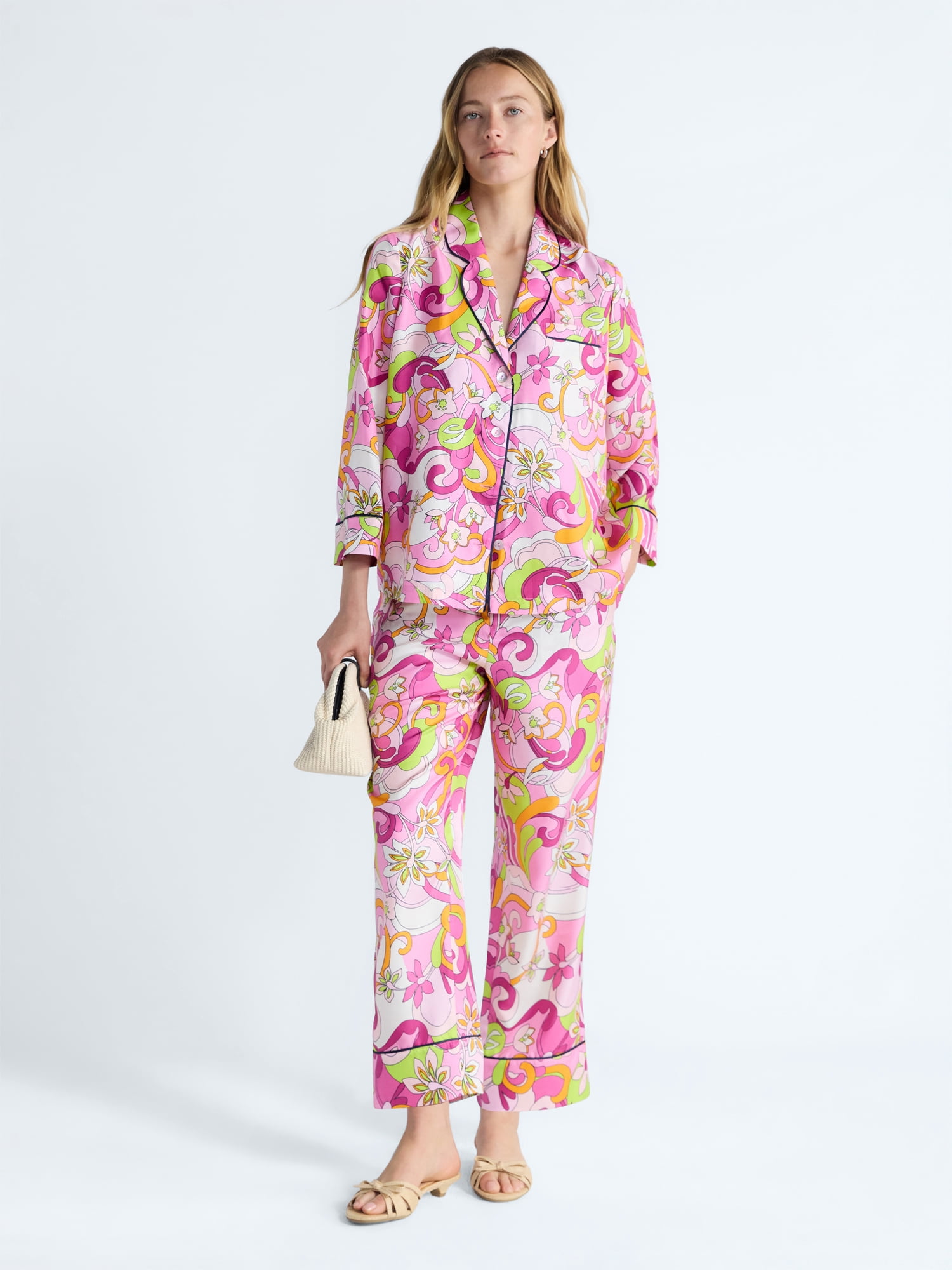 Free Assembly Women's and Women's Plus Cropped Silk Day Jama Pants, 27" Inseam, Sizes XS-4X