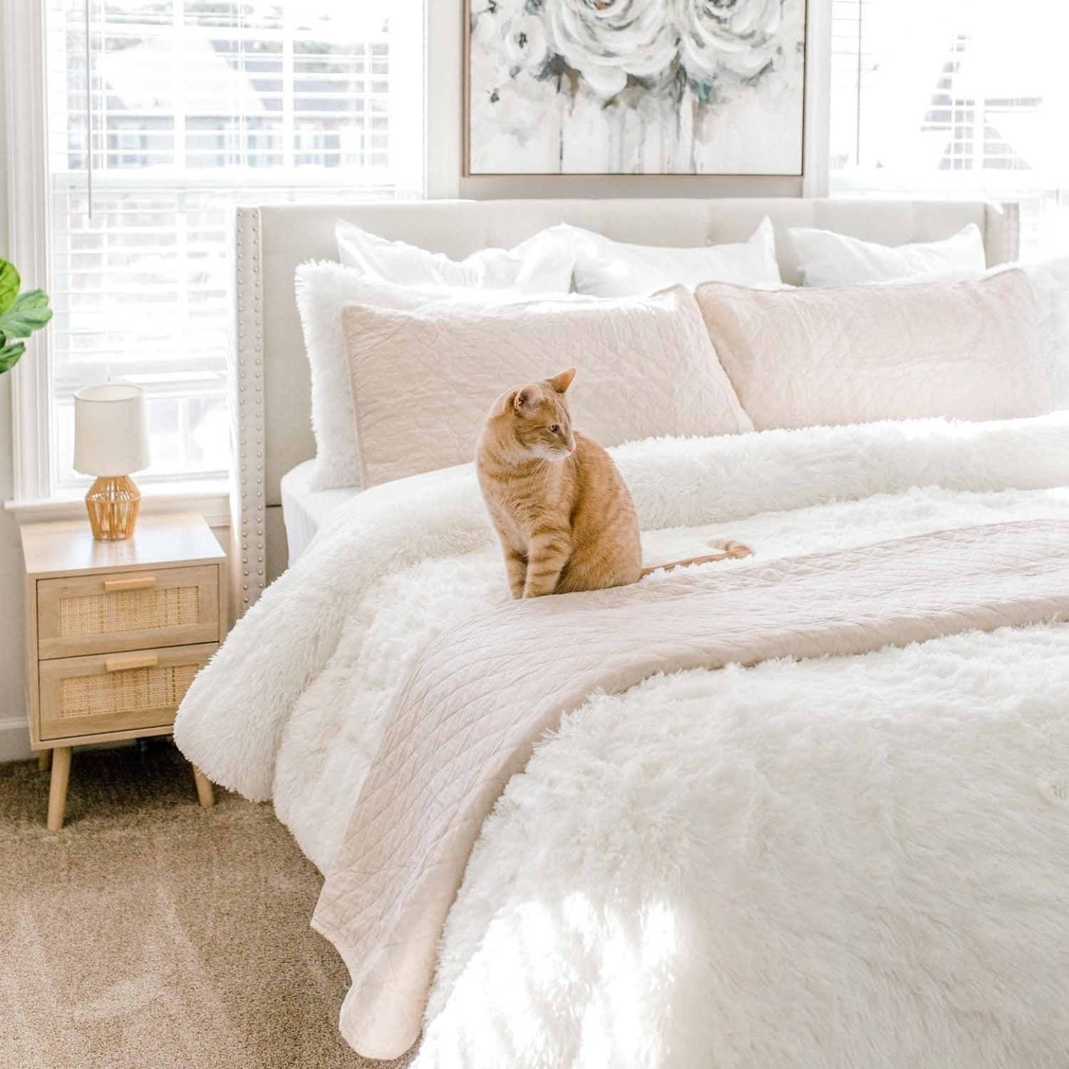 Lush Decor Ava Diamond Minimalist Modern Solid Cotton Lightweight Oversized Quilt, Full/Queen, White, 2-3 Piece Set