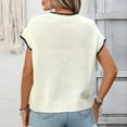 thumbnail image 7 of Ltctricy Women's Lightweight Sweaters Cap Short Sleeve Crew Neck Striped Trim Knit Pullover Tops Loose Fit Casual Blouses, 7 of 7