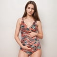 thumbnail image 2 of Swim Women's Tropical Print One-Piece Maternity Swimsuit with V-Neck and Ruched Sides for Growing Belly - Large, Red, 2 of 7