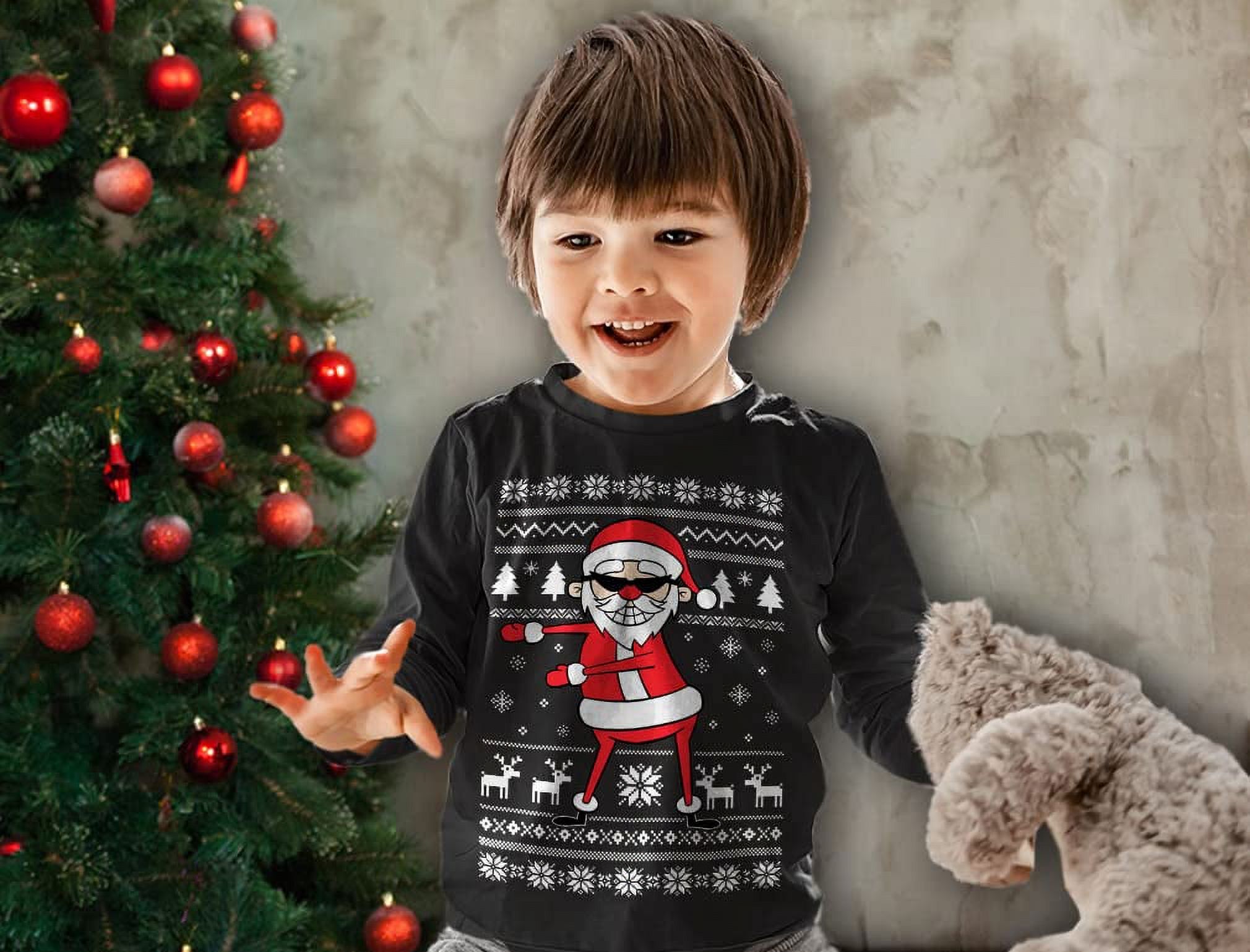 Tstars Boys Unisex Ugly Christmas Sweater Santa Floss Kids Christmas Gift Funny Humor Holiday Shirts Xmas Party Christmas Gifts for Boy Toddler Kids Long Sleeve T Shirt Ugly Xmas Sweater - image 3 of 6