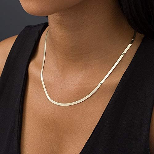 .925 Sterling Silver 3mm Herringbone Chain, FREE Microfiber Cloth, Yellow Gold Plated Flat Imperial Link Mens Womens Necklace, Giorgio Bergamo 16