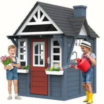 COCLUB Outdoor Playhouse for Kids Ages 4-8, Wooden Play House with Doorbell, Phone, Kitchen Toys, Outdoor Kids Play Equipment, Casa Para Niñas (45”L x 65”H), Blue