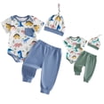 thumbnail image 1 of Argulvti Baby Boy Dinosaur 3-Piece Outfit, Short Sleeve Pocket Romper + Solid Pants + Matching Hat, Summer Set, 1 of 10