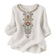 thumbnail image 1 of Camisetas de Cuello en V de Tamaño Más Mujeres Tops Bordados 3/4 Manga Boho Camisetas de Lino Túnica Ropa Campesina, 1 of 3