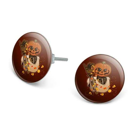 Jack O Lantern Halloween Candy Sugar Salt Bae Pumpkin Novelty Silver Plated Stud Earrings