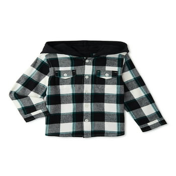 Wonder Nation Baby and Toddler Boys’ Hooded Flannel Shirt, Sizes 12M-5T