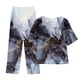 thumbnail image 4 of ICHUANYI Clearance Women's Summer Printed Short Sleeve Half Sleeve Round Neck Cropped Top + Casual Pants Suit Set Two Piece Lounge Set(Dark Blue, XL) ICHUANYI WER2023080914143, 4 of 4