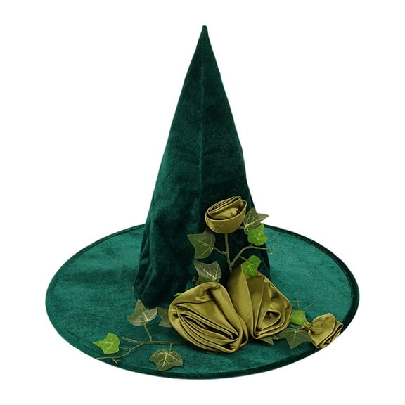 Eosunjian Durable Witch Hat Rose-lace Decor Witch Hat for Halloween Green Party Cosplay Accessory Lightweight Durable Role-play Hat with Exquisite