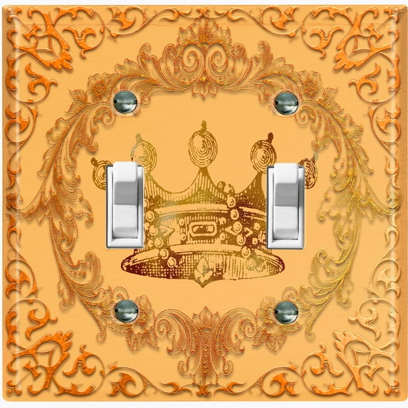 Metal Light Switch Plate Cover Elegant Yellow Crown Frame FRA016