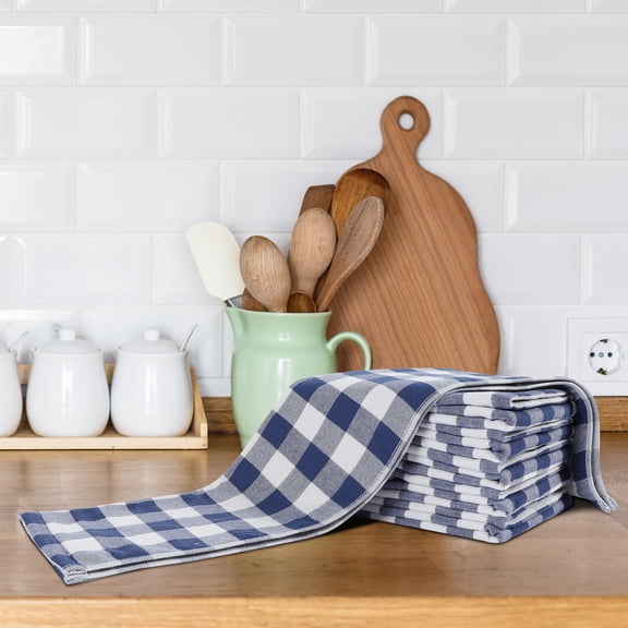 PiccoCasa Cotton Kitchen Tea Towel Set Lattice Pattern, 34x74cm, Blue, 6PCS
