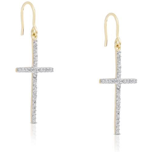 Finesque - Gold Over Sterling Silver 1/10ct TDW Diamond Cross Earrings