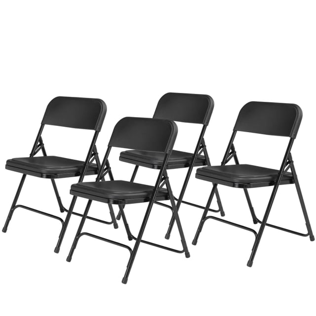 Pemberly Row 29.75" Premium Plastic Folding Chair in Black (Set of 4)