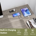 thumbnail image 3 of 48" L Shaped Office Desk Charging Station & 2 Fabric Drawers, Corner Computer Desk with Open Shelf for Home Office Gaming, Oak, 3 of 10