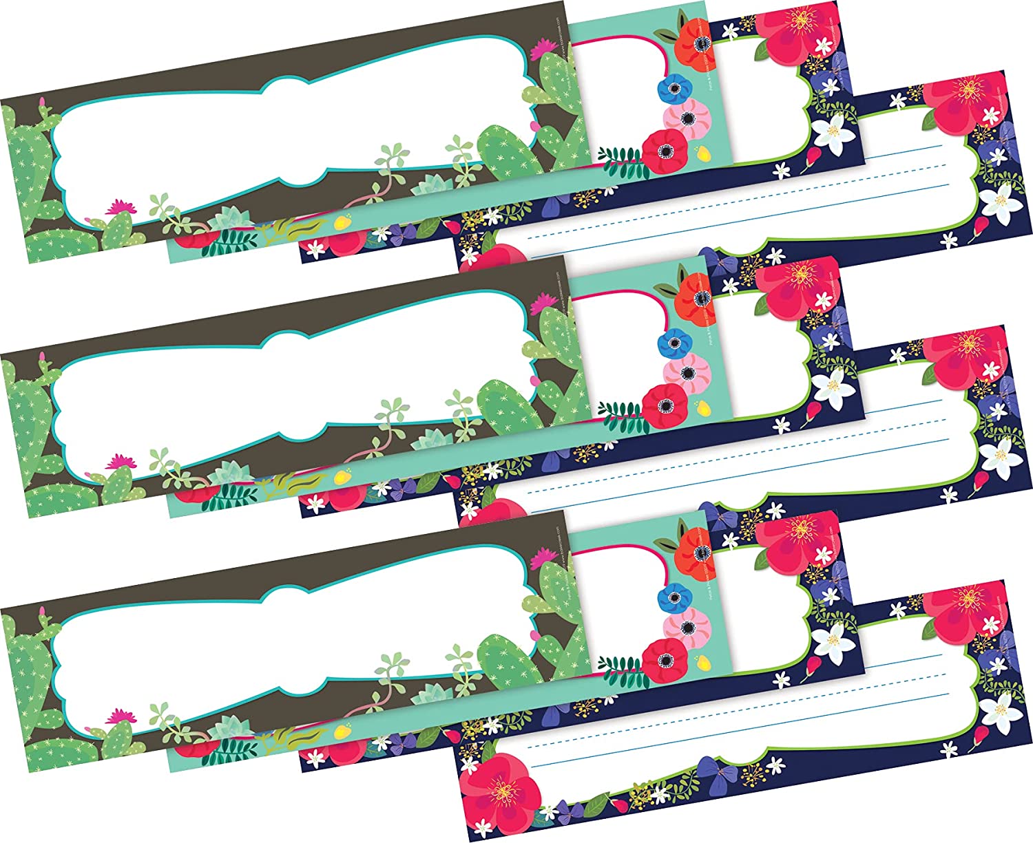 Barker Creek Double-Sided Desk Nameplates & Bulletin Board Signs, Petals & Prickles, Multi-Purpose Desk Nameplates, Bulletin Board Signs, Word Walls and More! 3.5" x 12", Set of 108 (4317)