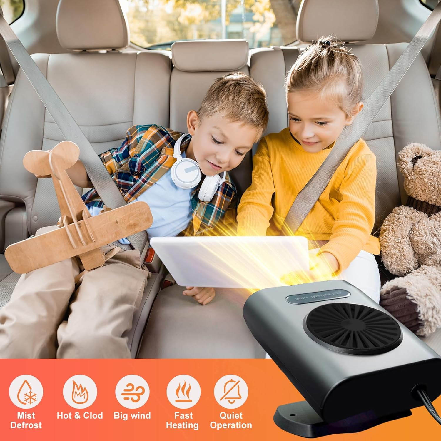 Car Heater Portable 12V 200W Car Heaters for Vehicle,2-in-1 Heating & Cooling Fan,Plug in Car Heater for Cigarette Lighter,360° Rotatable Defogger for Car Windshield for Car,RV,SUV