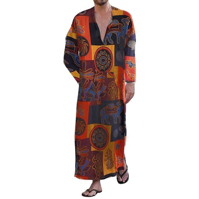 Chemise Décontractée à Manches Longues Imprimé Ethnique Éléphant pour Hommes - Coupe Décontractée pour Usage Quotidien par Style Robe Dubai
