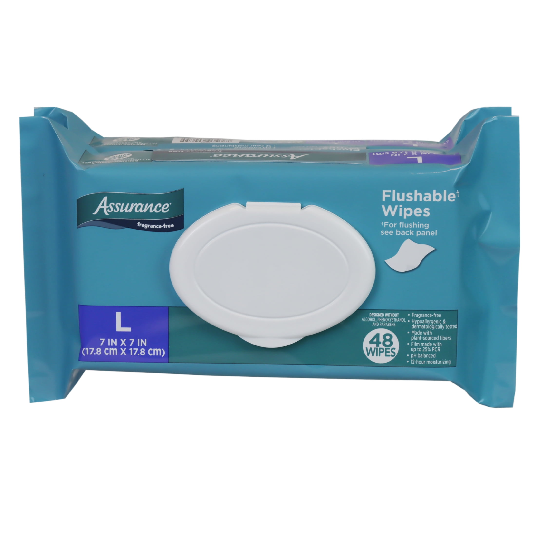 (4 pack) Assurance Large Flushable Wet Wipes, Fragrance Free, 48 Count, 2 Pack