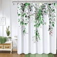 thumbnail image 2 of Hunter Green Shower Curtain Watercolor Eucalyptus Leaves Nature Bathroom Decor Shower Curtain Set, Vine Botanical Shower Curtain Vintage Emerald Green Bath Curtain Water Repellent 72 Length Long, 2 of 6