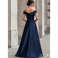 thumbnail image 2 of Women's Navy Blue Off Shoulder Satin Maxi Gown Twisted Front A Line Formal Dress, 2 of 2