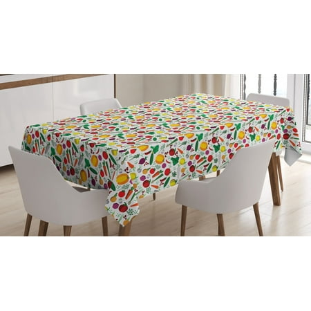 Colorful Tablecloth, Vegetable Pattern Chilli Pepper Carrots and Turnips Cartoon Style Vegetarian Food, Rectangular Table Cover for Dining Room Kitchen, 52 X 70 Inches, Multicolor, by Ambesonne