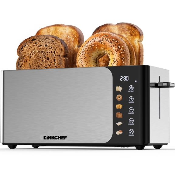 LINKChef Touch Screen 4-Slice Toaster, Stainless Steel, 6 Bread Types & 6 Shade Settings, Timer Countdown