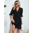 thumbnail image 4 of Shirts Dress for Women V Neck Short Sleeves Casual Flowy Summer Beach Vacation Shifts Black L, 4 of 8