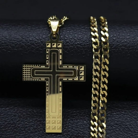 Fashion Punk Cross 14K Yellow Gold Necklace Chain Women Gold Color Statement Necklace Jewelry collier homme