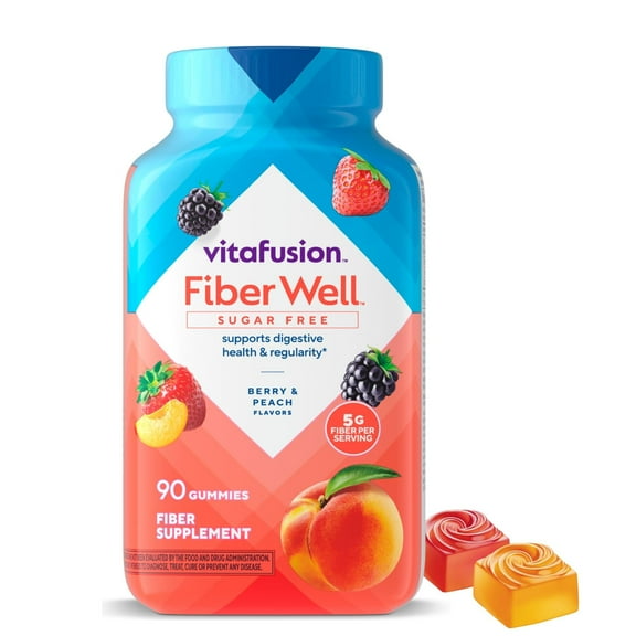 Vitafusion Fiber Well Gummies, Sugar Free Fiber KMC2Supplement, Gummies for Adults, Strawberry & Blackberry Flavors, 90 Count