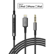 (Apple MFi Certified) Replacement Headphone Cable with iPhone Lightning Connector (3.5mm) Audio Aux Cord with Mic &