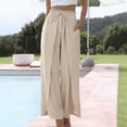 thumbnail image 4 of Roncen Womens Wide Leg Summer Pants Flowy Side Split Palazzo Beach Pants Boho Drawstring High Waisted Trousers, 4 of 8