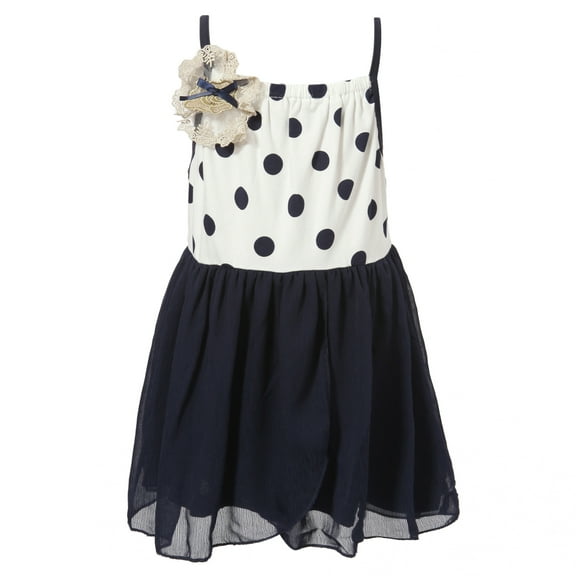 Little Girls Navy White Flower Accent Sweet Knit Slip Dress 2/3