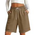 thumbnail image 3 of Endives Womens Linen Short Elastic Waist Solid Color Knee Length Casual Loose Rolled Up Shorts Beach Shorts, 3 of 8
