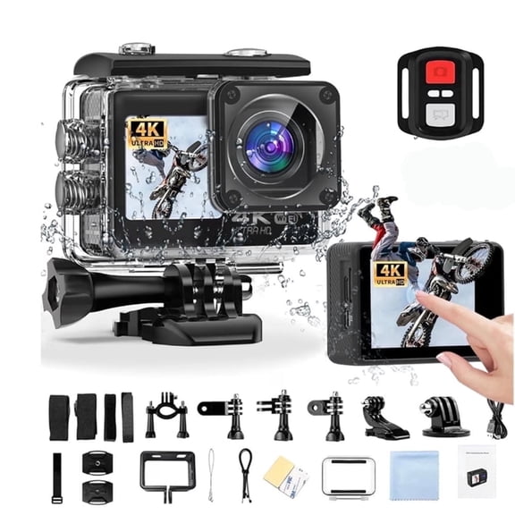 Yolispa 4K Action Camera, 30fps Ultra HH Video 20MP Photo EIS Stabilization, WiFi App Control,170° Wide Angle, Waterproof 30M Underwater Camera with Accessories Kit