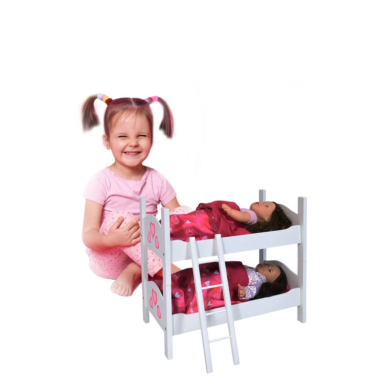 The New York Doll Collection Doll Wooden Bunk Bed with Ladder and Bedding