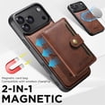 thumbnail image 5 of For iPhone 18 Pro Max 6.9" 2 in 1 Detachable Back Cover Wallet Case, With Card Holder Leather Pocket Slim Phone Case,Brown,For iPhone 18 Pro Max, 5 of 6