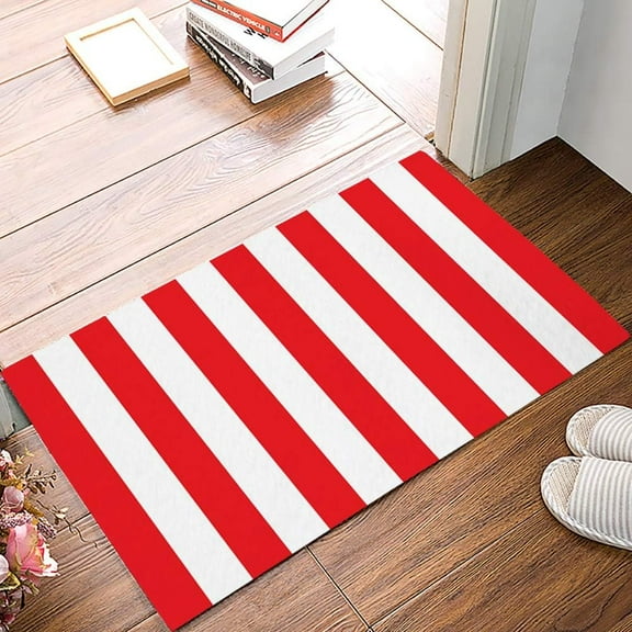 Red and White StripeBathroom Shower Mat Doormat Non Slip,Floor Rug Absorbent Carpets Floor Mat Home Decor for Kitchen Bedroom Rug 16"X 24"
