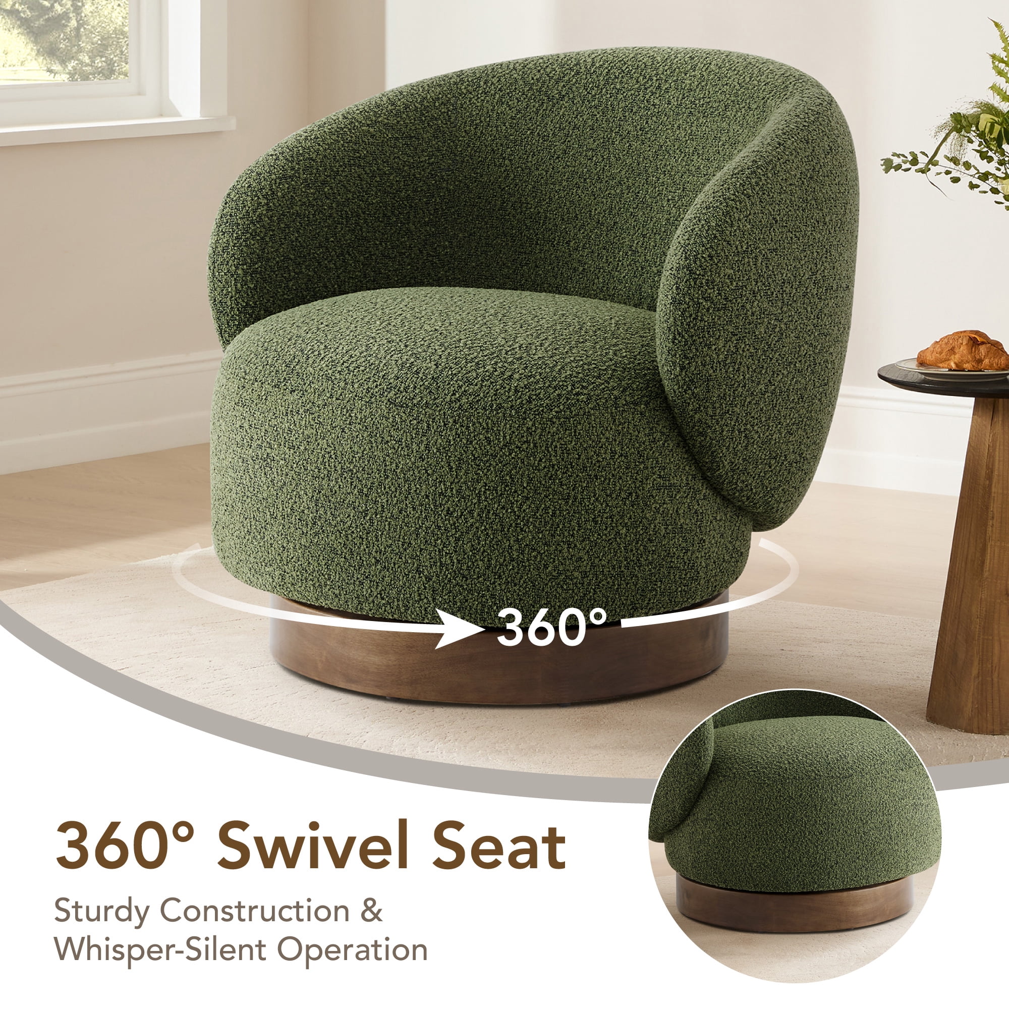 Spruce & Spring Upholstered Swivel Accent Chair with Curved Back Single, Green
