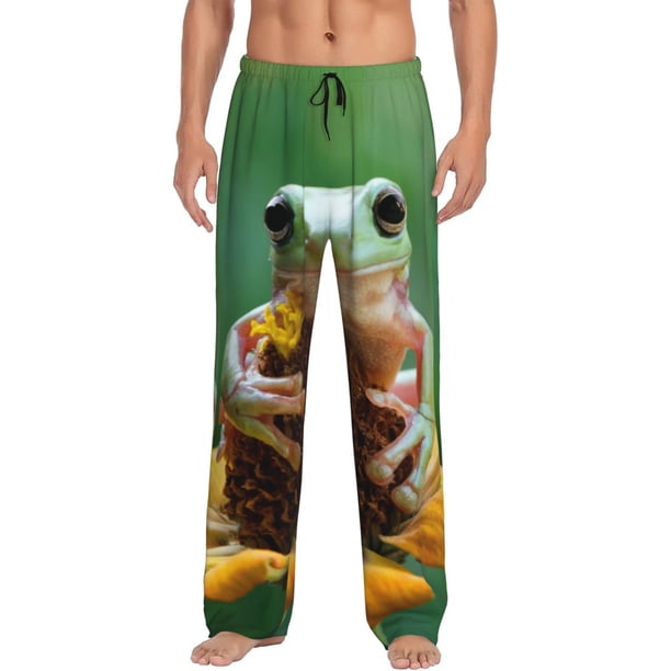 Balery Tree Frog Sitting On Sunflowes Pantalones de pijama para hombre, pijama ultraligero, pantalón de descanso-Large