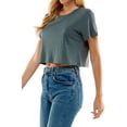 thumbnail image 4 of Women's Boxy Crop Top Round Neck Short Sleeve Casual 100% Cotton Cropped Tee T-Shirt, Dark Gray, Large, 4 of 9